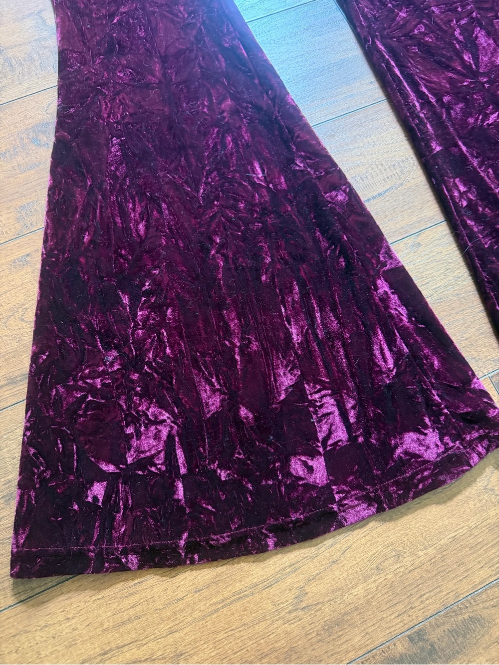 Killstar Deep Burgundy Crushed Velvet Flare Pants - Picture 5 of 7